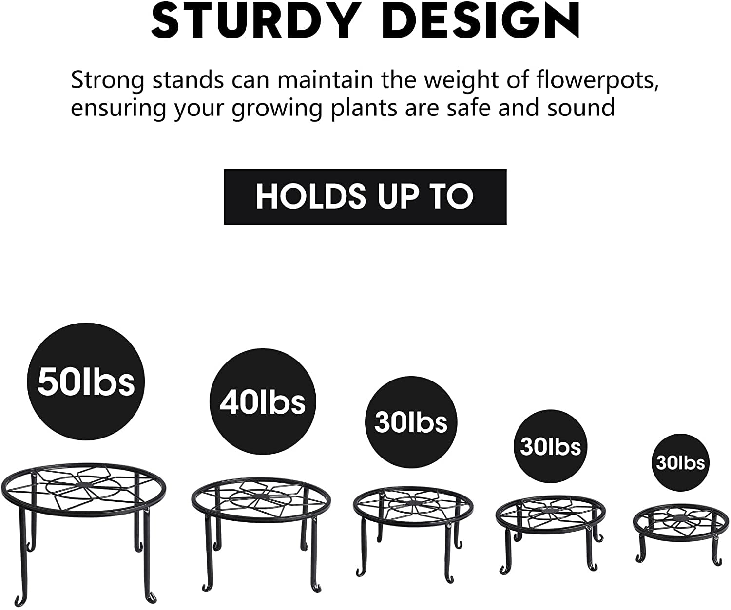 5 Pack Metal Plant Stands,Heavy Duty Potted Holder for Flower Pot,Indoor Outdoor Metal Rustproof Iron Garden Container round Supports Rack for Planter…