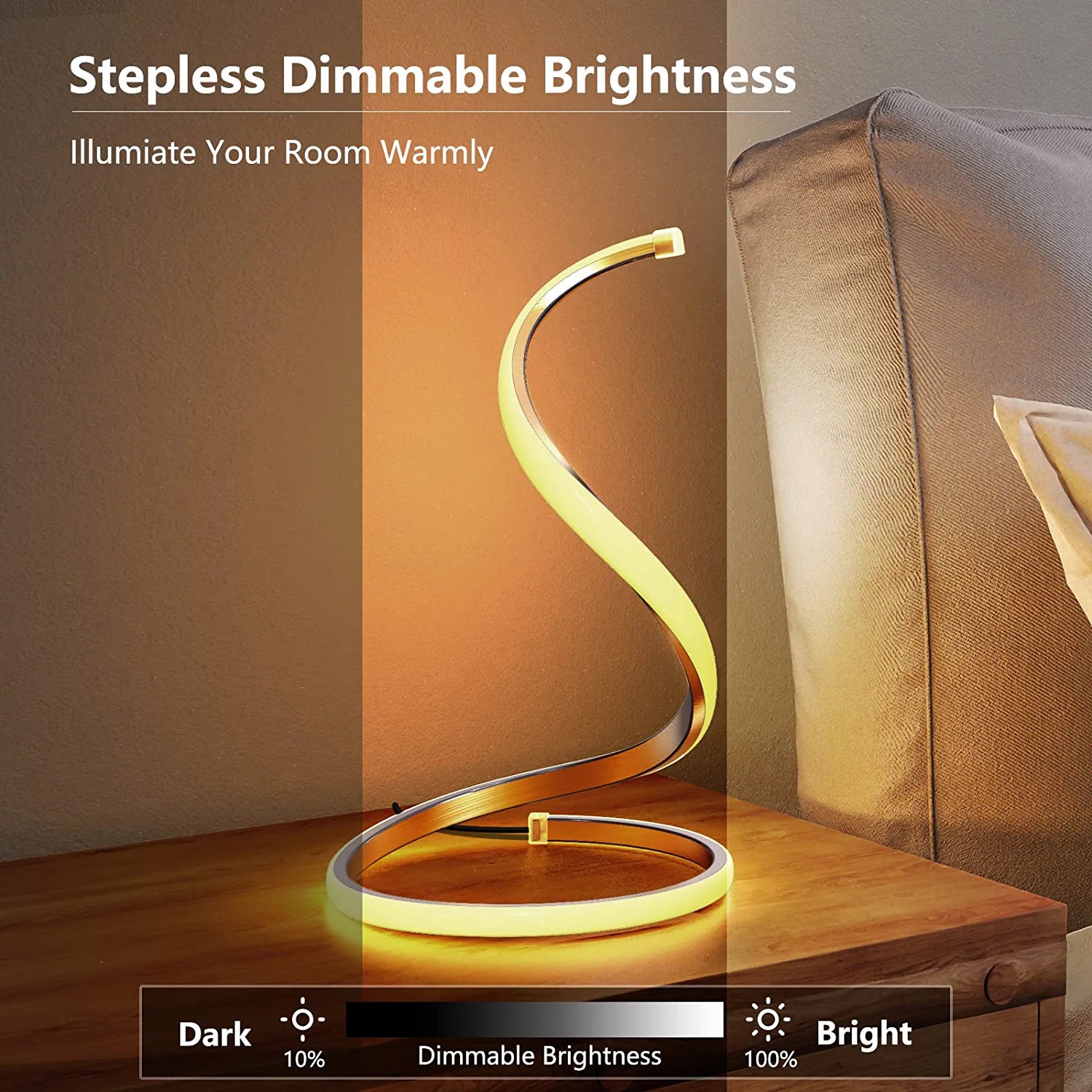 Spiral LED Table Lamp, Modern 3 Colors Dimmable Desk Lamp with Minimalist Lighting Design & Touch Controller, Creative Stylish Smart Lamp for Bedroom, Office, Home (Gold)