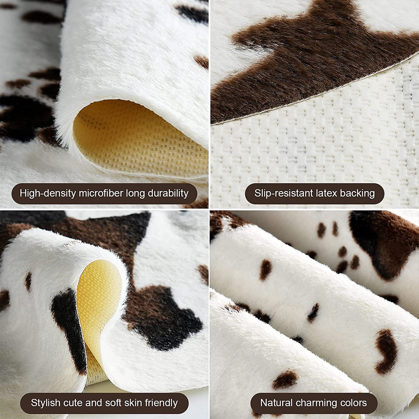 Cow Print Rug Faux Cowhide Area Carpet Animal Print Mat for Living Room Bedroom Non-Slip 3.6X2.5Ft (110Cmx75Cm)