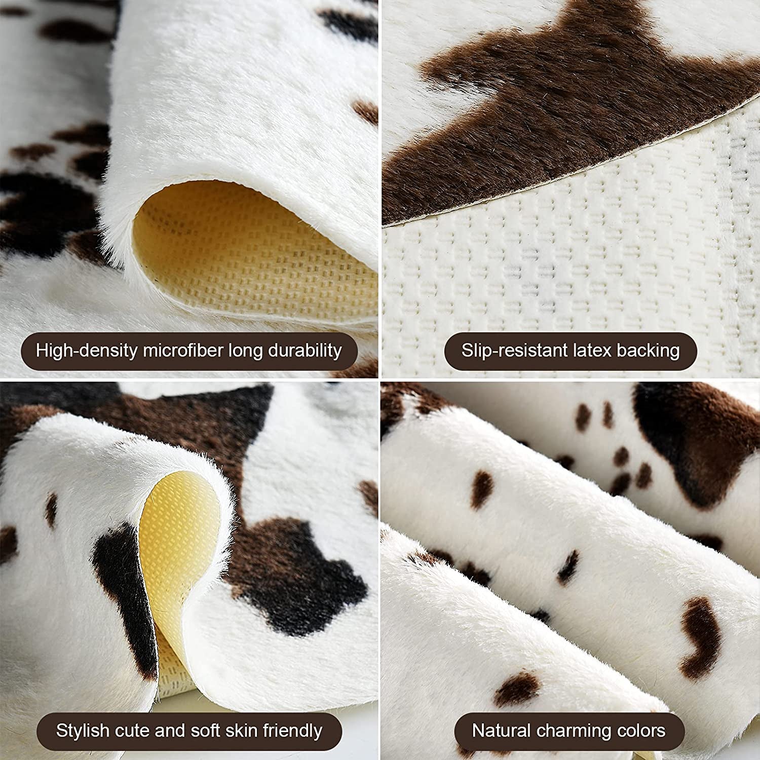 Cow Print Rug Faux Cowhide Area Carpet Animal Print Mat for Living Room Bedroom Non-Slip 3.6X2.5Ft (110Cmx75Cm)