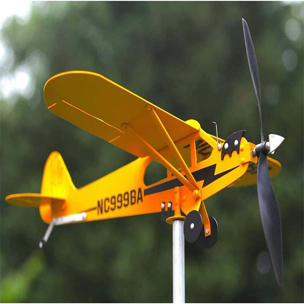 Piper J3 Cub Airplane Weathervane, Metal Weather Vane Decoration Gifts, for Any Garden Pergola Deck Gazebos or Yard, for Flight Lovers