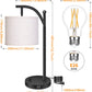 Bedside Lamp with USB Ports(Dual), Stepless Dimmable, Warm Light, Rotary Switch Control,  Eye-Caring Nightstand Lamp, Fabric Lampshade, Bulb Included,Side Table Lamp for Bedroom,Need Installation