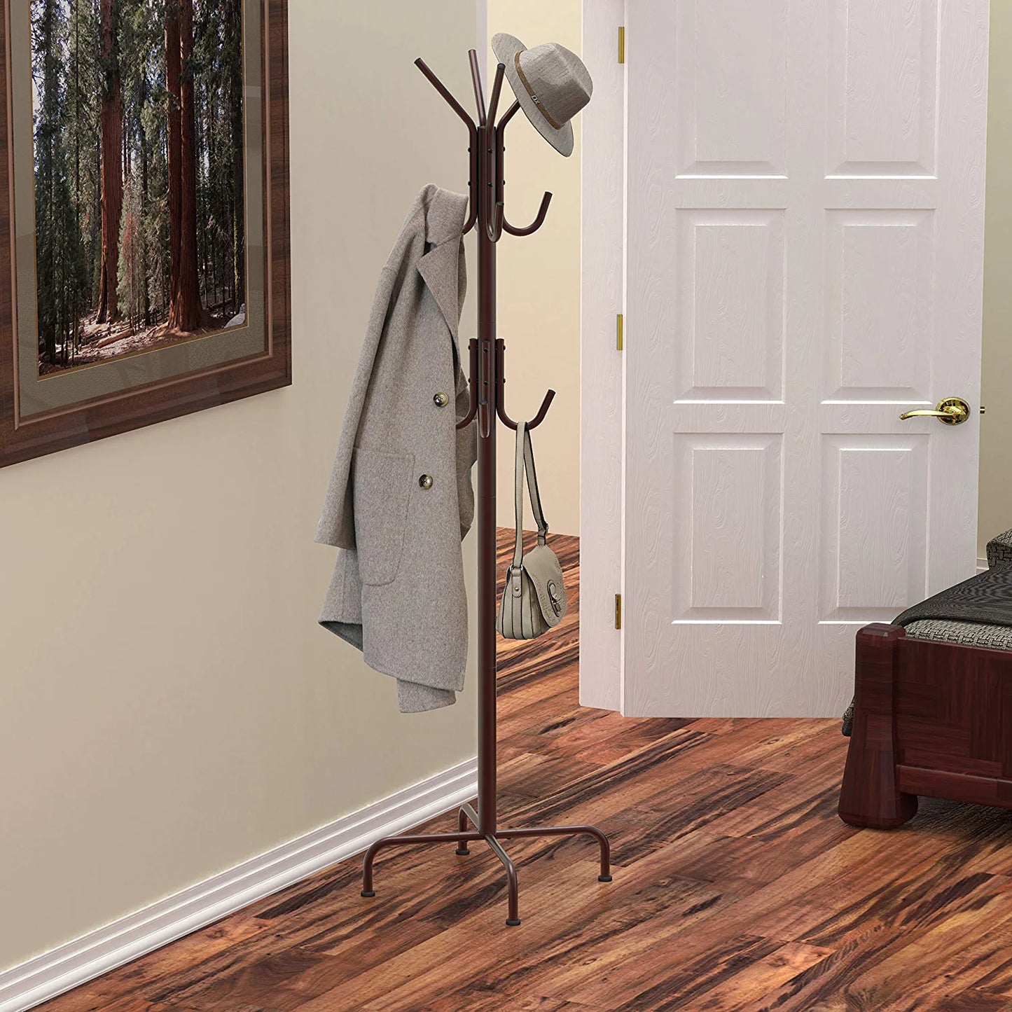 Standing Coat and Hat Hanger Organizer Rack, Bronze