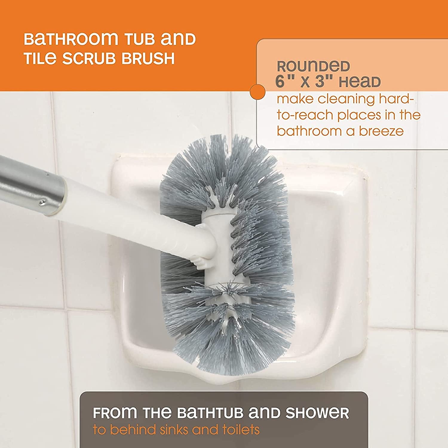 Floor Scrub Brush with Long Handle - 50'' Stiff Brush, 2 in 1 Scrape and Brush, Multi-Use Aqua Bathtub Scrubber and Floor Squeegee Set for Cleaning Bathroom, Patio, Kitchen, Deck and Window