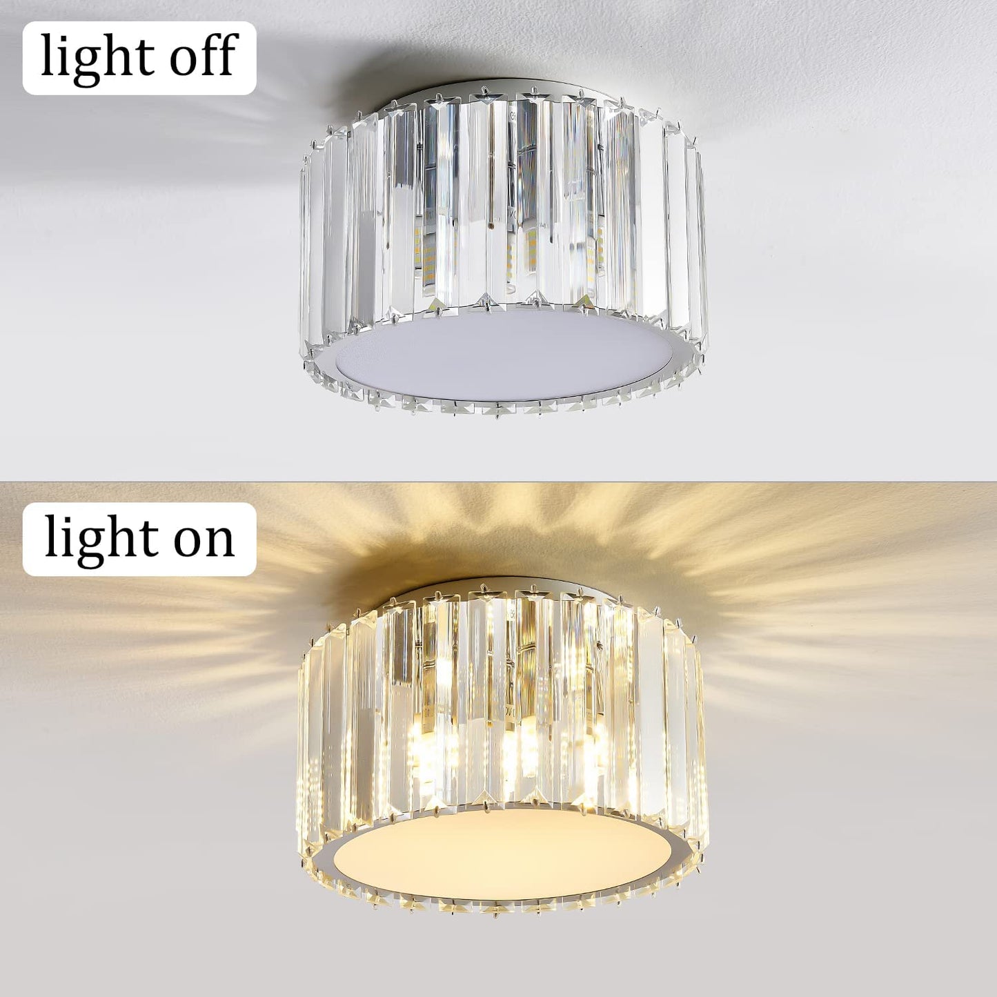 Modern Crystal Ceiling Light Fixture,  Mini Flush Mount Crystal Chandelier, H 5.89'' X W 8.66'' Small Crystal Ceiling Fixtures for Hallway Bedroom Bathroom G9 Socket
