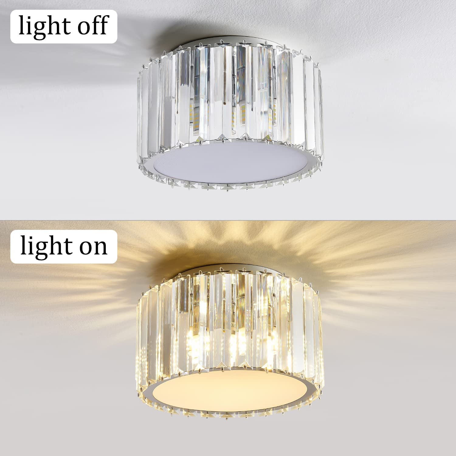 Modern Crystal Ceiling Light Fixture,  Mini Flush Mount Crystal Chandelier, H 5.89'' X W 8.66'' Small Crystal Ceiling Fixtures for Hallway Bedroom Bathroom G9 Socket