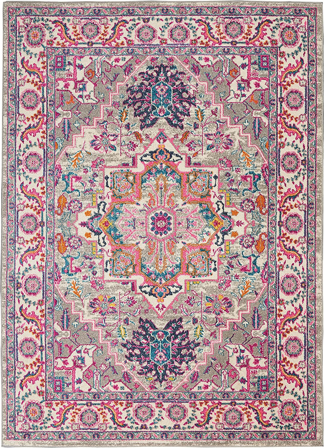 Passion Bohemian Light Grey/Pink 5'3" X 7'3" Area Rug, Easy Cleaning, Non Shedding, Bed Room, Living Room, Dining Room, Kitchen (5X7)