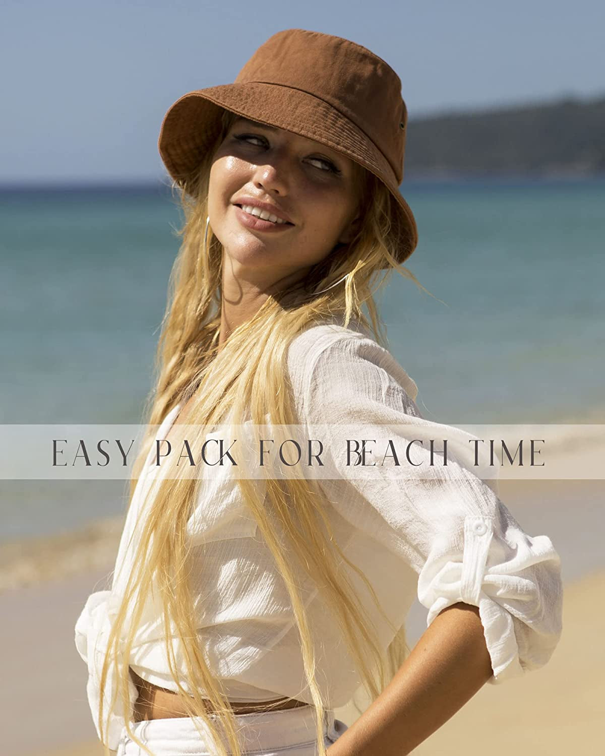 FURTALK Bucket Hats for Women Washed Cotton Packable Summer Beach Sun Hats Mens Womens Bucket Hat with Strings for Travel