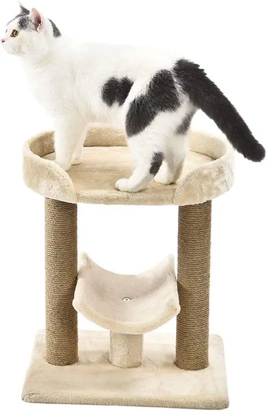 Top Platform Cat Tree with Scratching Post - 18 X 14 X 22 Inches, Beige