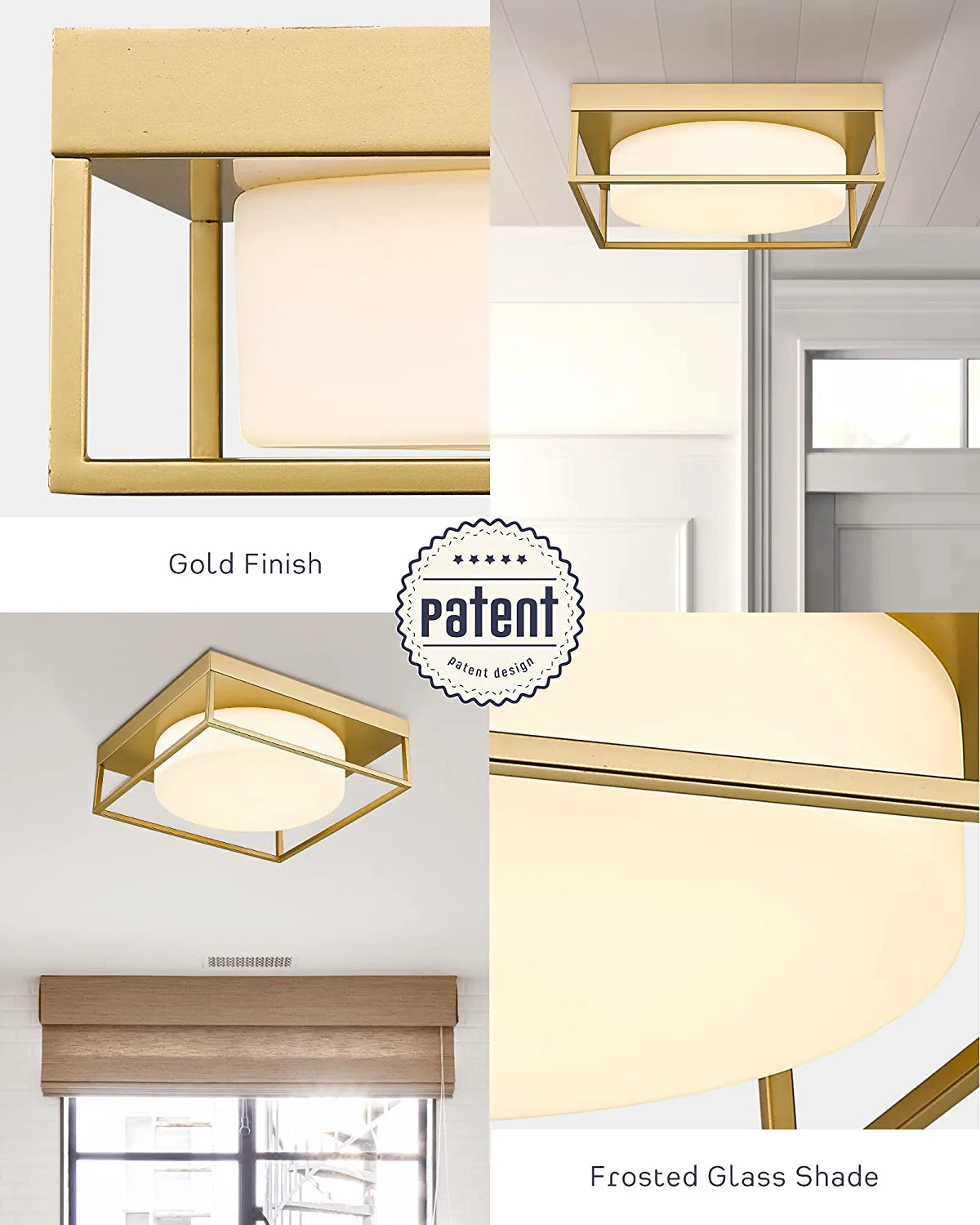 LED Ceiling Light,  12” 24W 950Lumens Square Flush Mount Ceiling Light Fixture, Dimmable 3000K, Gold Finish with Frosted Glass, Modern Ceiling Lamp for Bedroom, Kitchen, Hallway, 6870LFM-GD