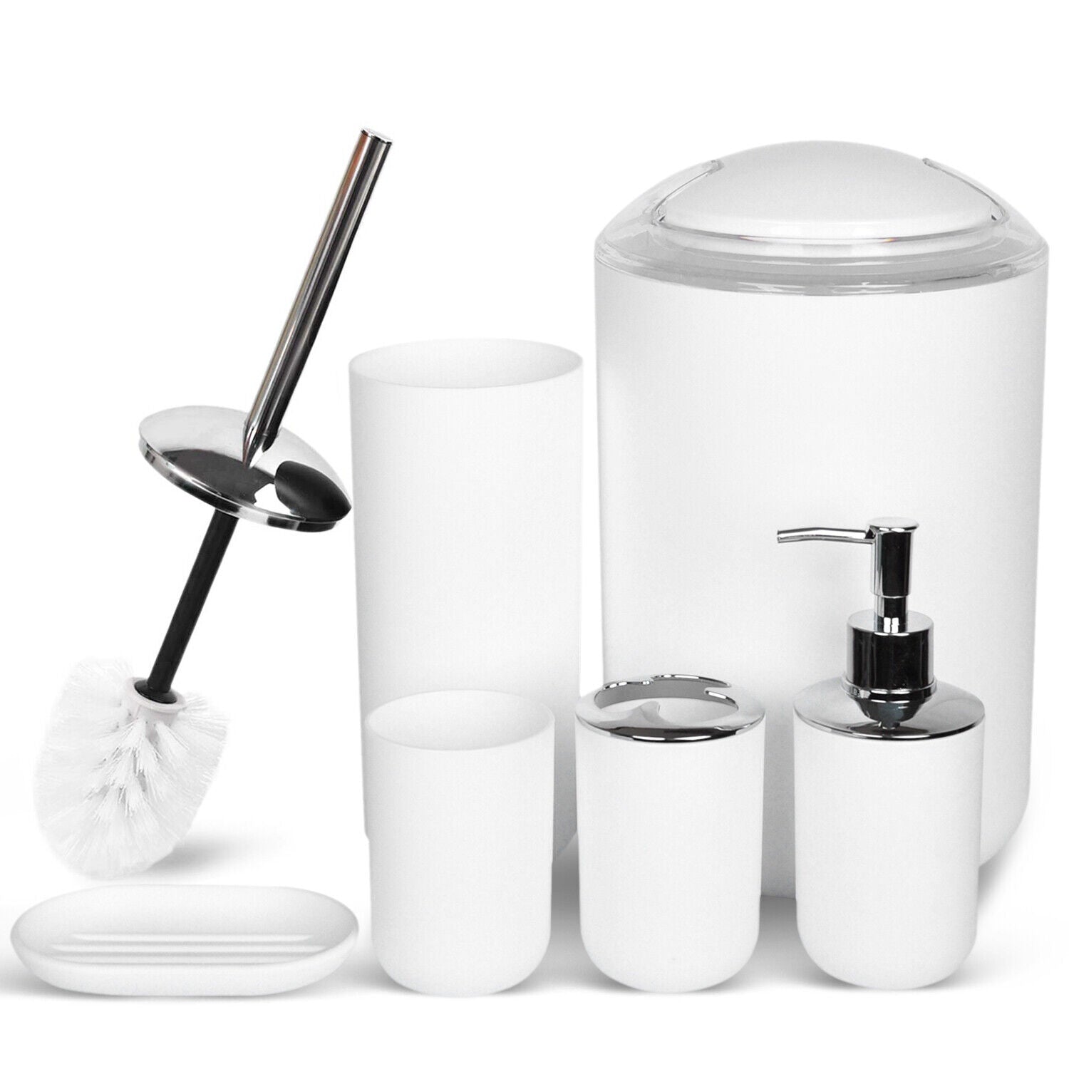 White Bathroom Accessories Set 6 Piece Bath Ensemble for Decorative Countertop