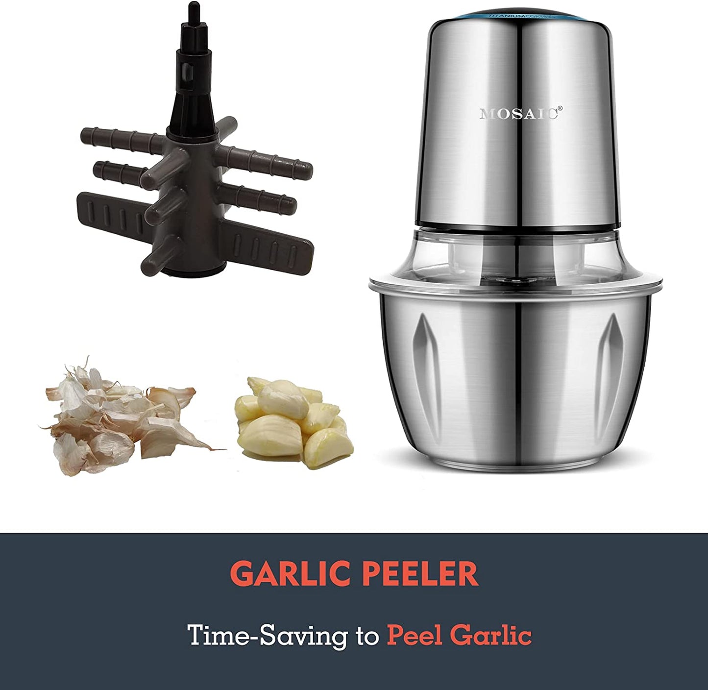 Electric Food Chopper,  Small Food Processor with Garlic Peeler and 4 Titanium Coating Blades, 5 Cup Stainless Steel Bowl for Fruit Vegetable Nuts Onion Meat Salad Chopper