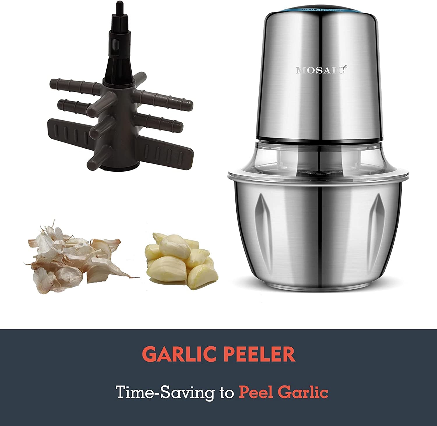Electric Food Chopper,  Small Food Processor with Garlic Peeler and 4 Titanium Coating Blades, 5 Cup Stainless Steel Bowl for Fruit Vegetable Nuts Onion Meat Salad Chopper