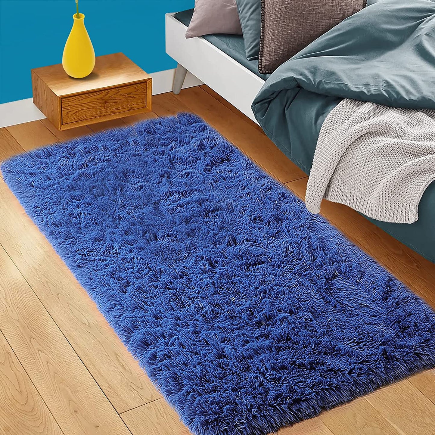 Navy Blue Fluffy Area Rug, Shaggy Rugs for Bedroom 3X5, Soft Fuzzy Rugs Plush Living Room Carpet, Furry Bedside Rug for Kids Room, Shag Rug for Baby Girl Nursery Décor