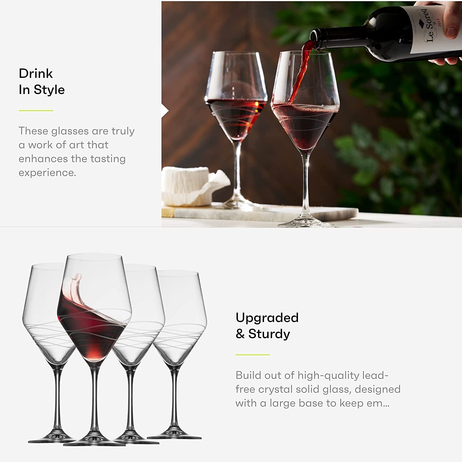 Red Wine Glasses Set of 4 | Chic Long Stem 20 Ounce Wine Glass Set Made from Crystal Clear Glass | Great Wine Gift for Wedding, Anniversary, Christmas, Birthday | Made in Europe