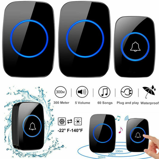 Waterproof Wireless Doorbell Adjustable Volume 1000FT Plugin Receiver 38 Chime