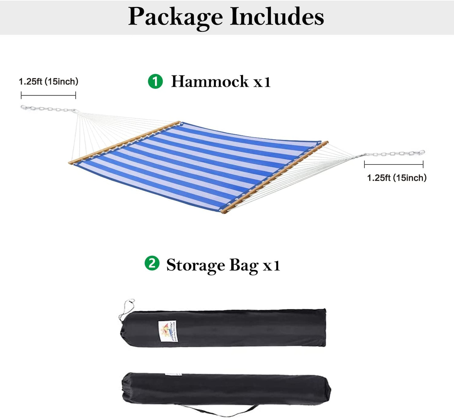 14 FT Quick Dry Hammock with Double Size Solid Wood Spreader Bar Outdoor Patio Yard Poolside Beach Hammock with Chains, Waterproof and UV Resistance, 2 Person 450 Pound Capacity