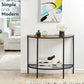 Console Table 2 Tier Narrow Entryway Table with Storage Shelves Half Moon Sofa Couch Table Industrial Small Entry Way Tables for Living Room Bedroom Hallway Office Easy Assembly, Walnut Black