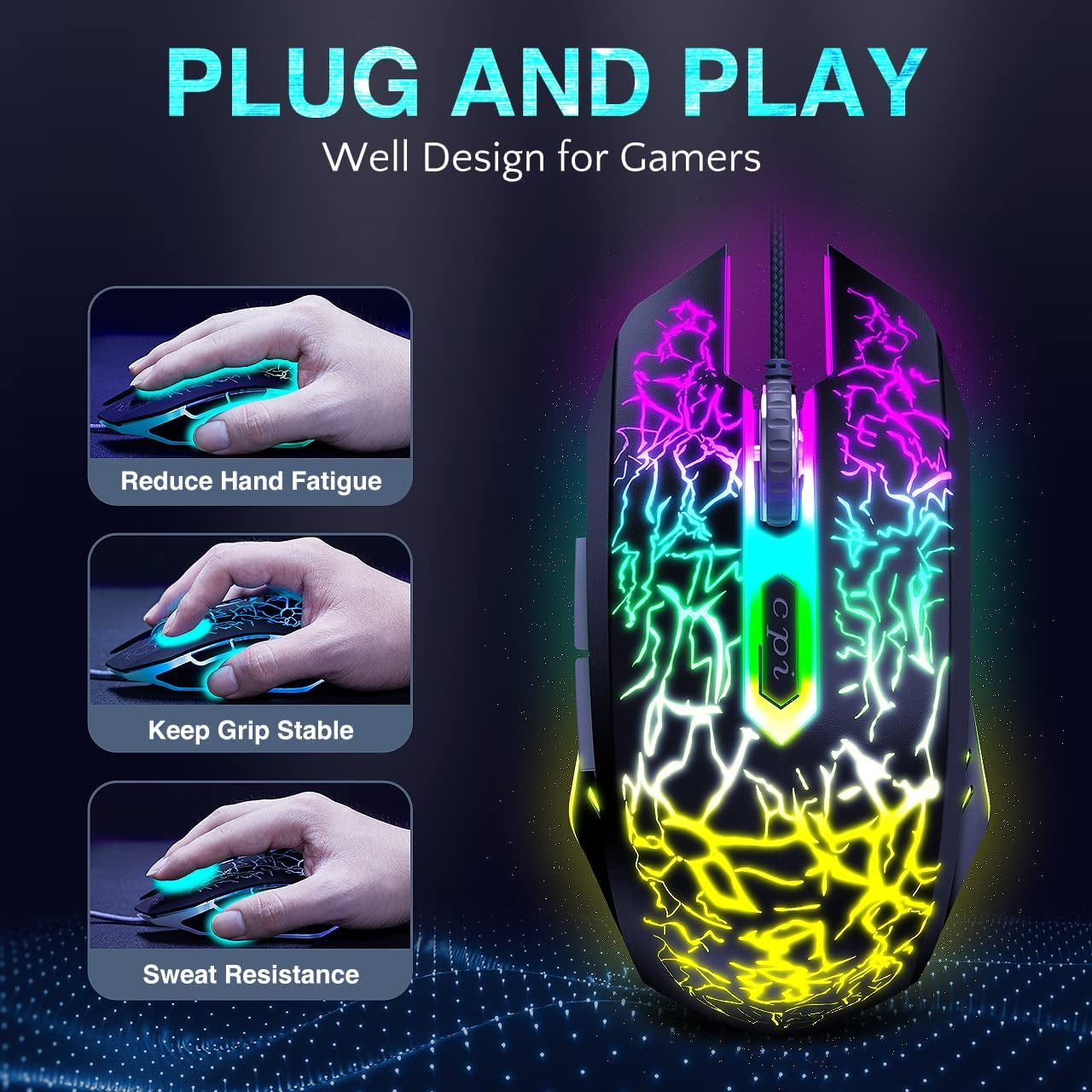 BENGOO Gaming Mouse Wired, USB Optical Computer Mice with RGB Backlit, 4 Adjustable DPI up to 3600, Ergonomic Gamer Laptop PC Mouse with 6 Programmable Buttons for Windows 7/8/10/XP Vista Linux -Black