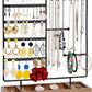 X-Cosrack Earring Holder,5-Tier Ear Stud Holder with Wooden Tray,Jewelry Organizer Holder for Earrings Necklaces Bracelets Watches and Rings,Earring Display Stand with 132 Holes,Black