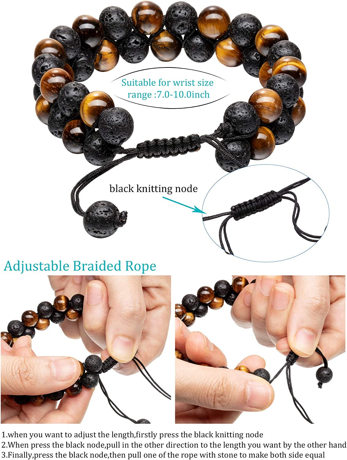 Adjustable Lava Rock Stone Essential Oil Diffuser Bracelet Braided Rope Stone Yoga Beads Bracelets for Men Women