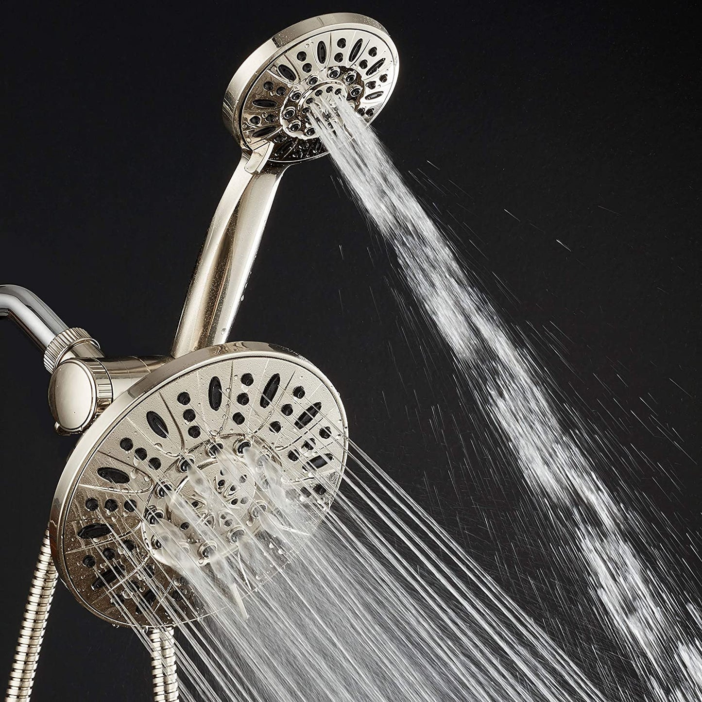 Aquadance 7" Premium High Pressure 3-Way Rainfall Combo with Stainless Steel Hose – Enjoy Luxurious 6-Setting Rain Shower Head and Hand Held Shower Separately or Together – Brushed Nickel Finish