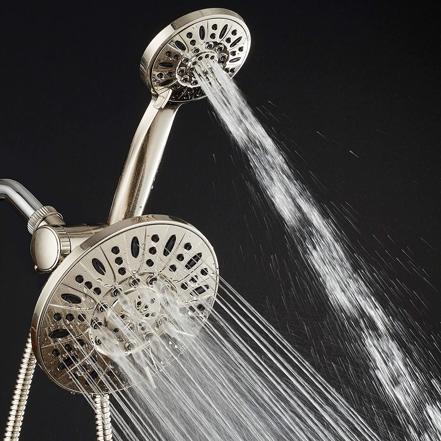 Aquadance 7" Premium High Pressure 3-Way Rainfall Combo with Stainless Steel Hose – Enjoy Luxurious 6-Setting Rain Shower Head and Hand Held Shower Separately or Together – Brushed Nickel Finish