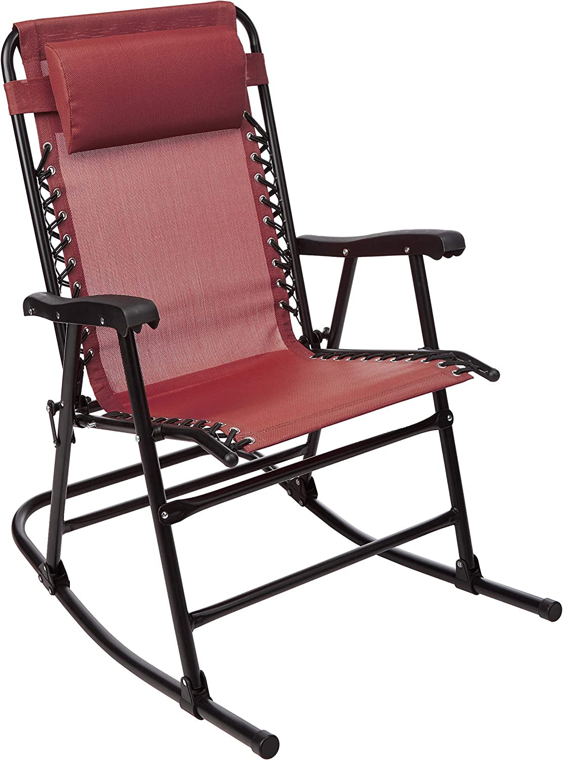 Outdoor Textilene Zero Gravity Folding Lounge Rocker with Pillow, Red