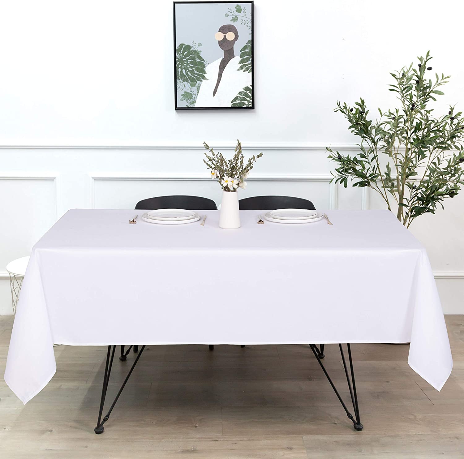 Rectangle Tablecloth - 60 X 102 Inch - Stain and Wrinkle Resistant Washable Polyester Table Cloth, Decorative Fabric Table Cover for Dining Table, Buffet Parties and Camping, White
