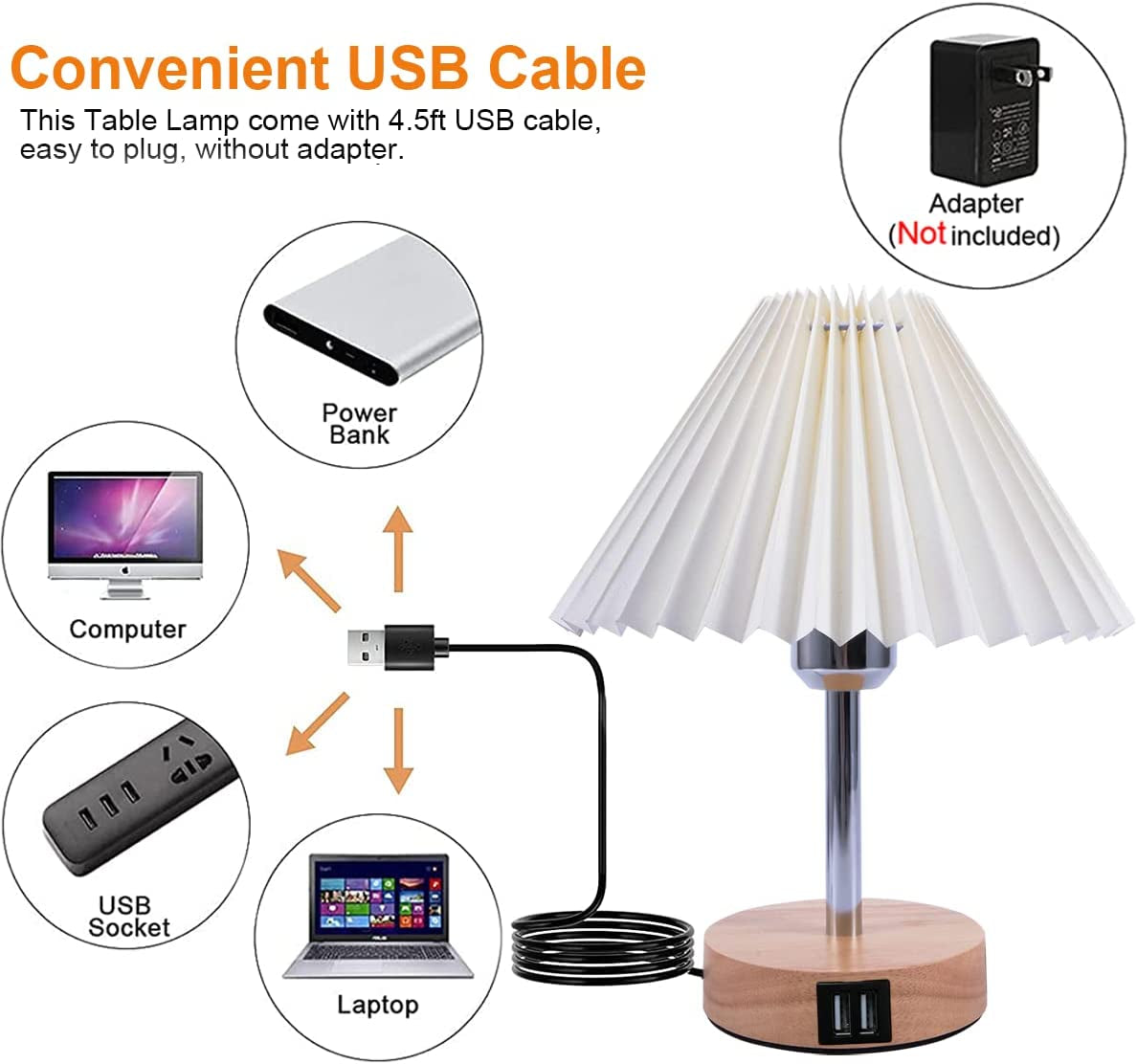 Touch Control Bedside Table Lamp with Dual USB Ports - Nordic Style LED Desk Lamp for Bedroom, 3-Way Dimmable Wooden Nightstand Lamp for Living Room, Kid'S Room, or Home Office ( Adapter Not Included)