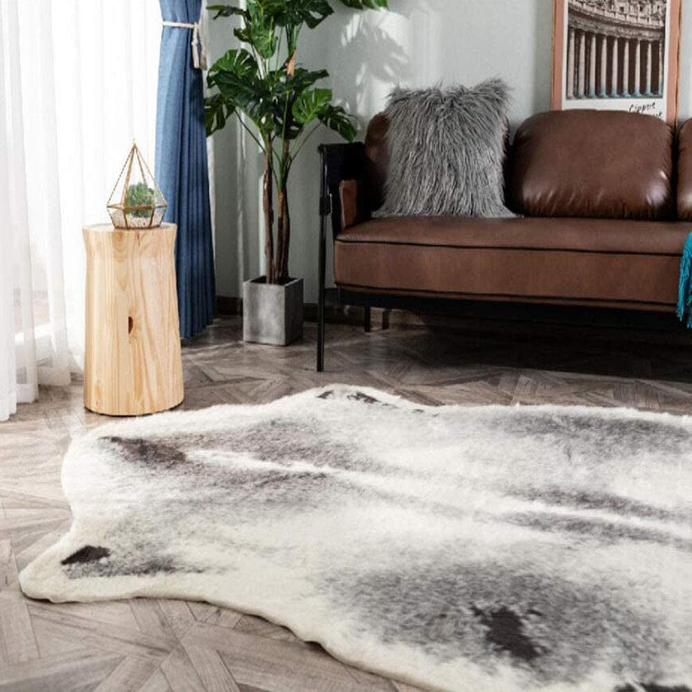 Faux Cowhide Area Rug, 41.3X31.5In Faux Cow Skin Fur Animal Print Rugs for Home Office Living Room,Bedroom (Small-Grey+Beige,105 X 80Cm)