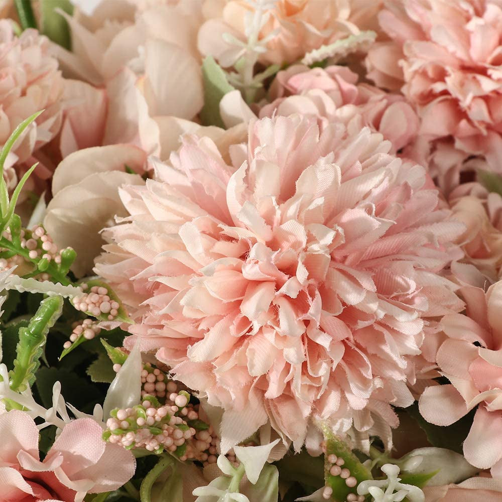 Peonies Artificial Flowers in Vase, Fake Hydrangea Silk Peony Flower Bouquet with Vase Faux Flowers Arrangement Decor Home Table Dining Room (Pink)