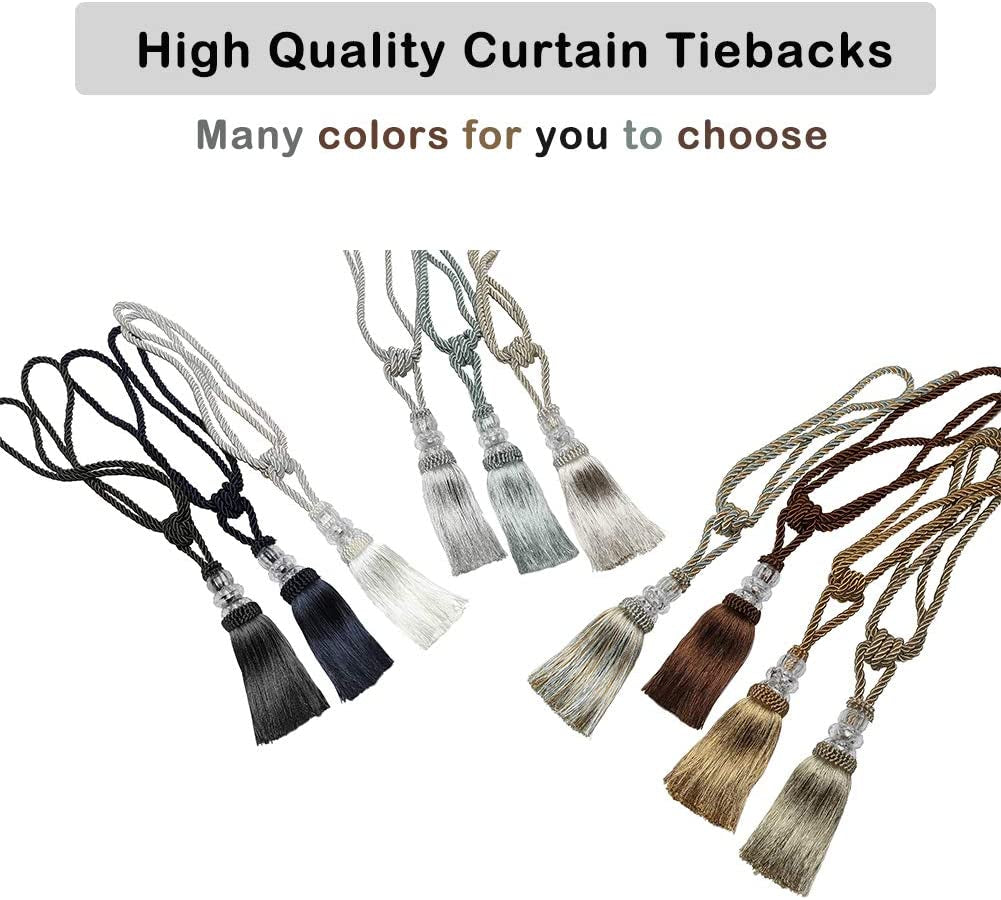 4 Pack Curtain Hand-Woven Tiebacks Crystal Holdbacks Home Decorative Tassels (Golden, 4 Pack)