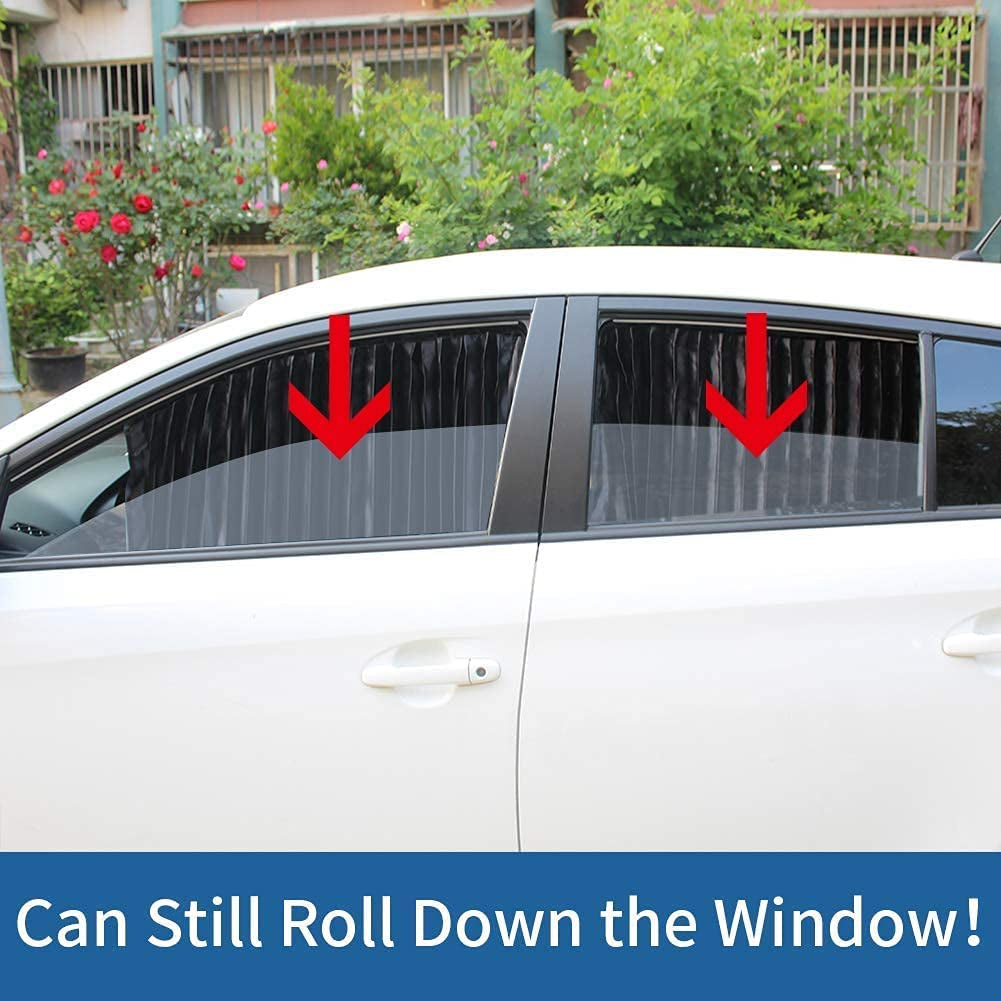 Ovege Car Window Shade -Car Side Window Sun Shade Car Curtain Pleated Silky UV Protection Privacy Baby Suction Magnetic (Black-Opaque, Front&Back 4Pcs)