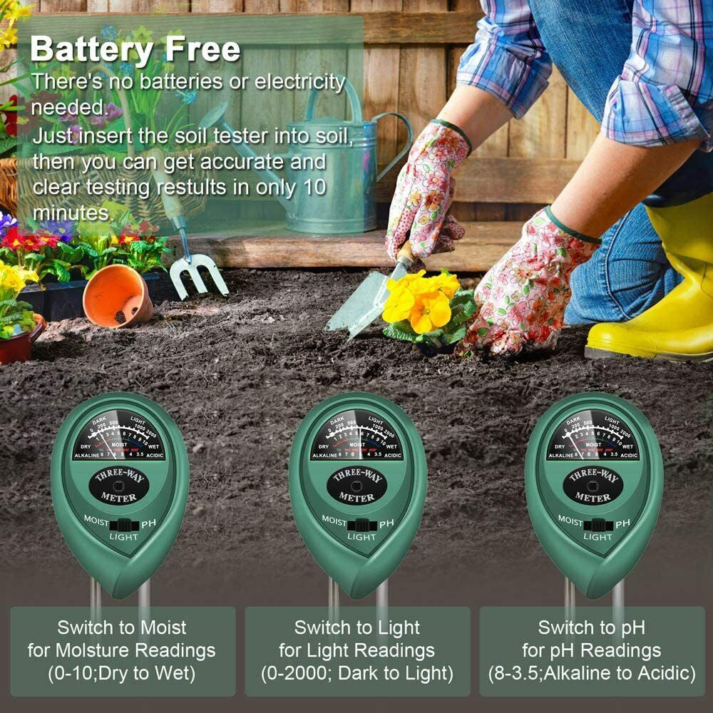 3 in 1 Soil Moister Tester Water Ph Light Test Meter Kit Gardening Grass Plants