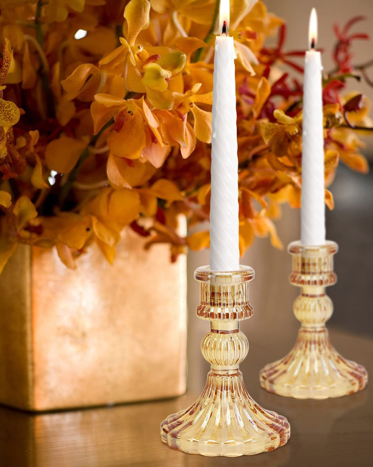 Taper Candle Holder Set of 6, Glass Taper Candle Holder, Candle Stand, Gold Candle Holder for Christmas, Wedding, Birthday, Candlelight Dinners, Fall Decor, Thanksgiving Day, Valentine'S Day
