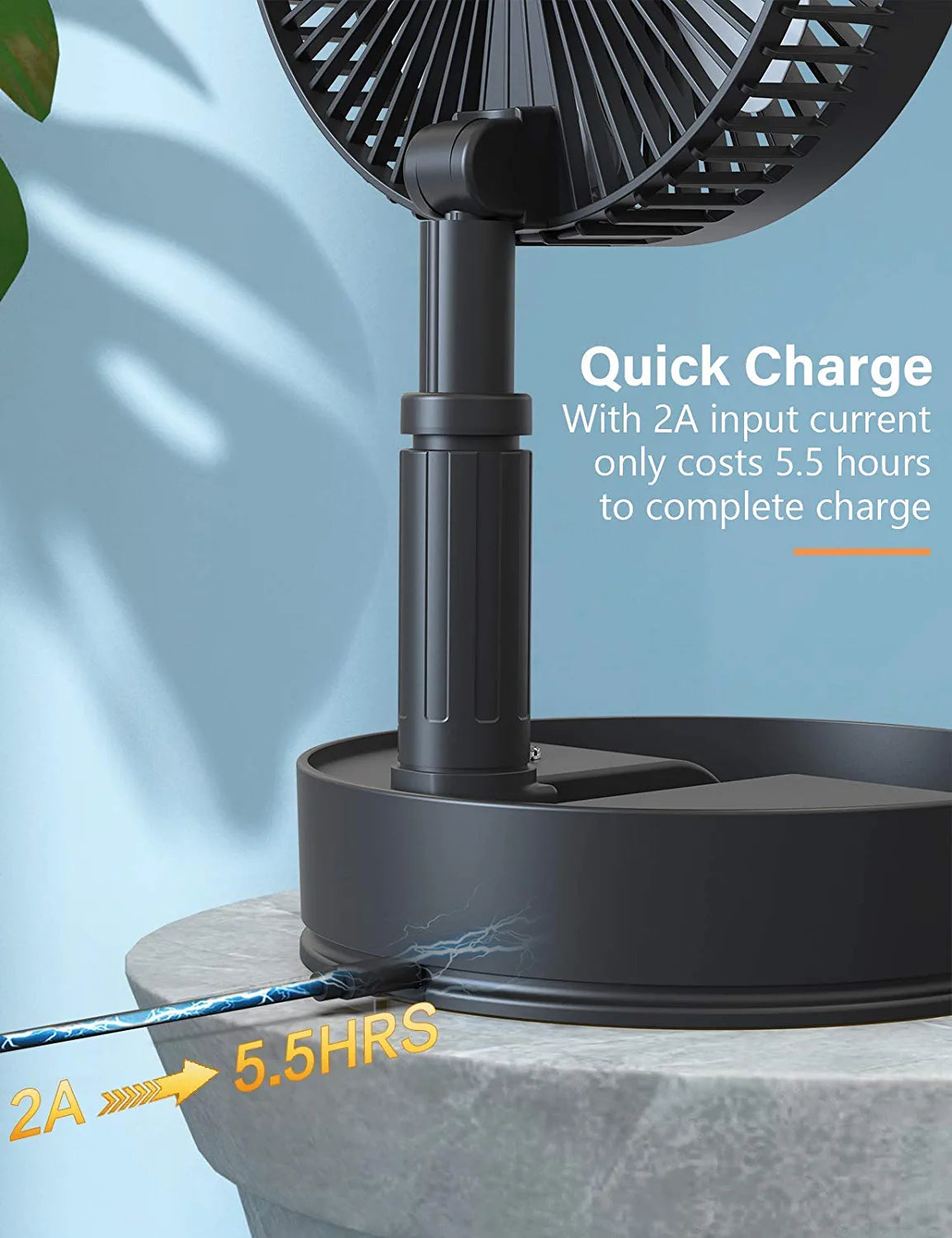 8-Inch Foldaway Oscillating Fan with Remote Control, 7200Mah Rechargeable Battery Operated Pedestal Fan for Bedroom, Timer, 4 Speed, Fast Charging Portable Table Fan for Camping, Outdoor, Room