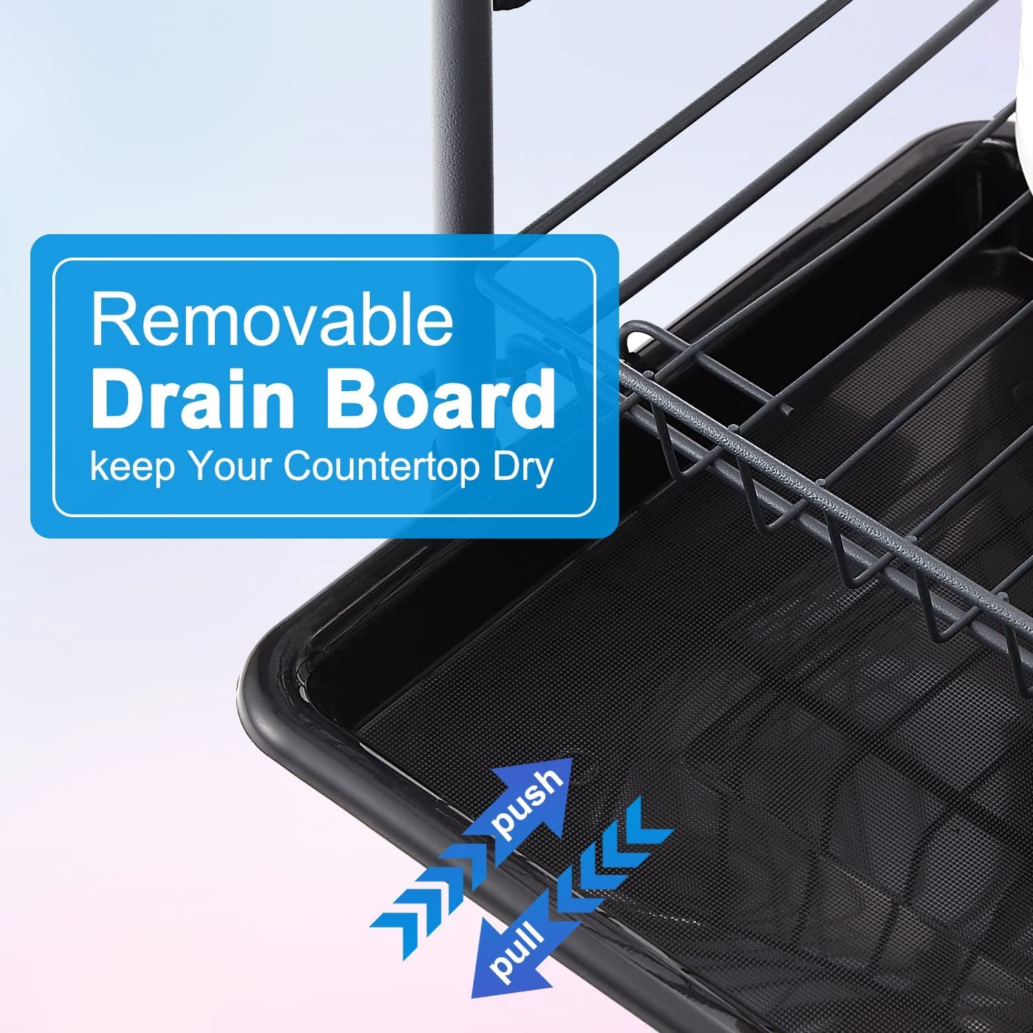 Dish Rack, 2 Tier Dish Drying Rack Kitchen Organizer with Drain Board, Utensil Holder, Cutting Board Holder, Gray