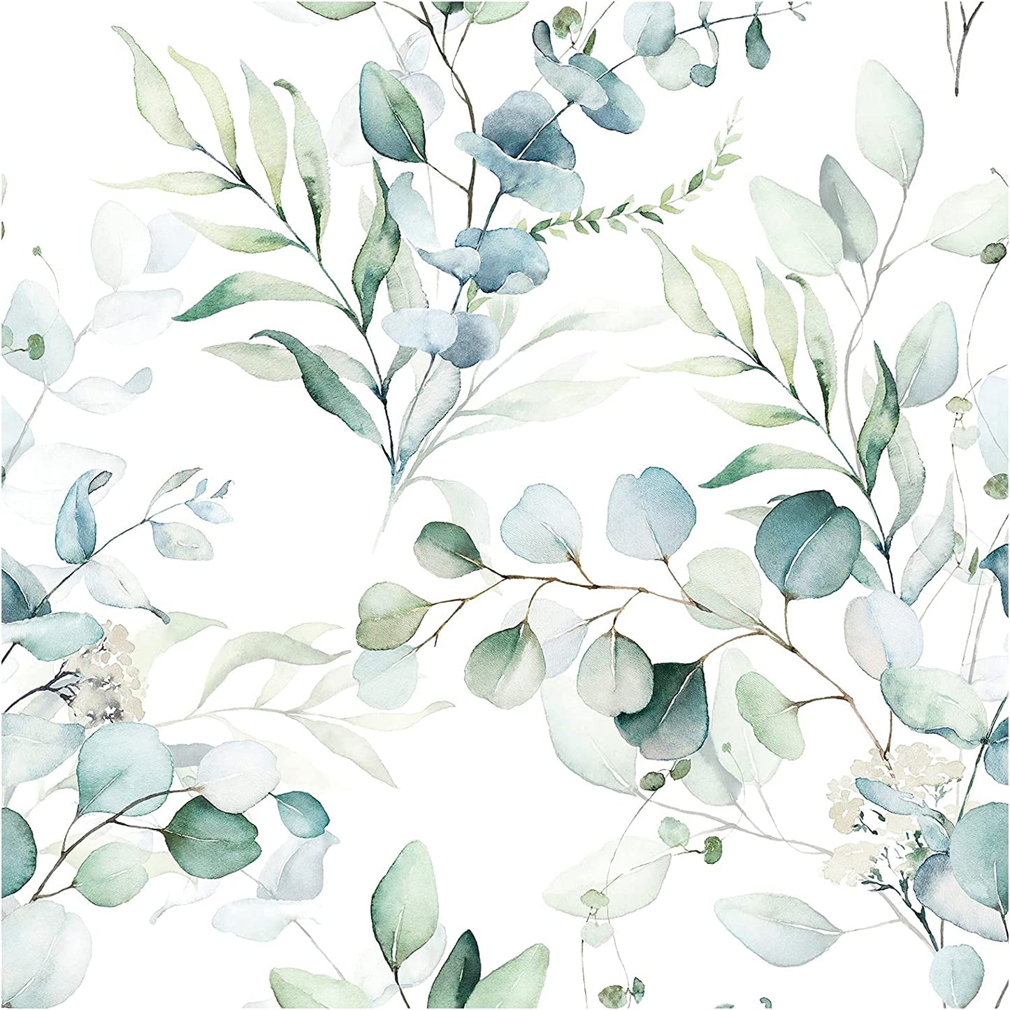 93042 Peel and Stick Wallpaper Green/White Eucalyptus Leaf Floral Wall Mural Home Nursery Boho Decor 17.7In X 32.8Ft