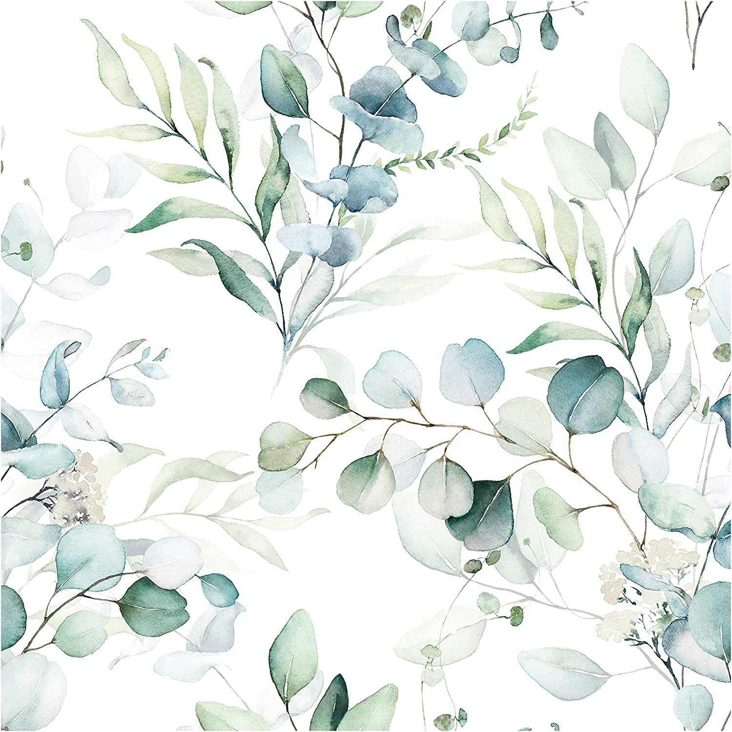 93042 Peel and Stick Wallpaper Green/White Eucalyptus Leaf Floral Wall Mural Home Nursery Boho Decor 17.7In X 32.8Ft