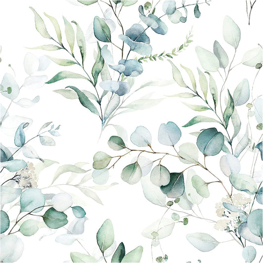 93042 Peel and Stick Wallpaper Green/White Eucalyptus Leaf Floral Wall Mural Home Nursery Boho Decor 17.7In X 32.8Ft