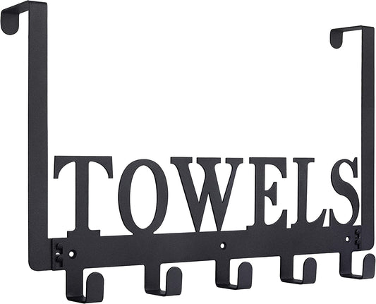 Over the Door Hooks, Towel Holder for Bathroom, Door Mount Towel Rack Towel Hooks for Bedroom Kitchen Pool Beach Towels Bathrobe Wall Mount Hang on the Door Cabinet Cupboard Metal Sandblasted (Black)