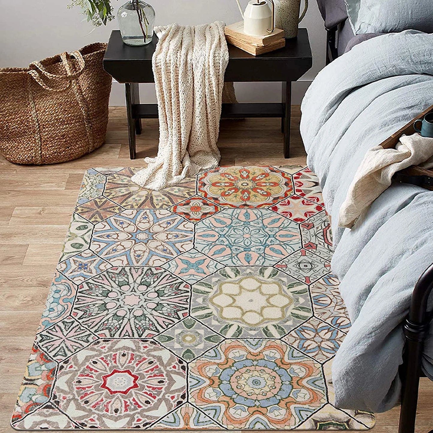 Collection Traditional Rectangle Throw Rugs 3' X 5' Faux Wool Area Rug Non-Slip Backing Soft Distressed Modern Floor Carpet Floral Medallion Living Room Rug for Sofa Dining Room Bedroom