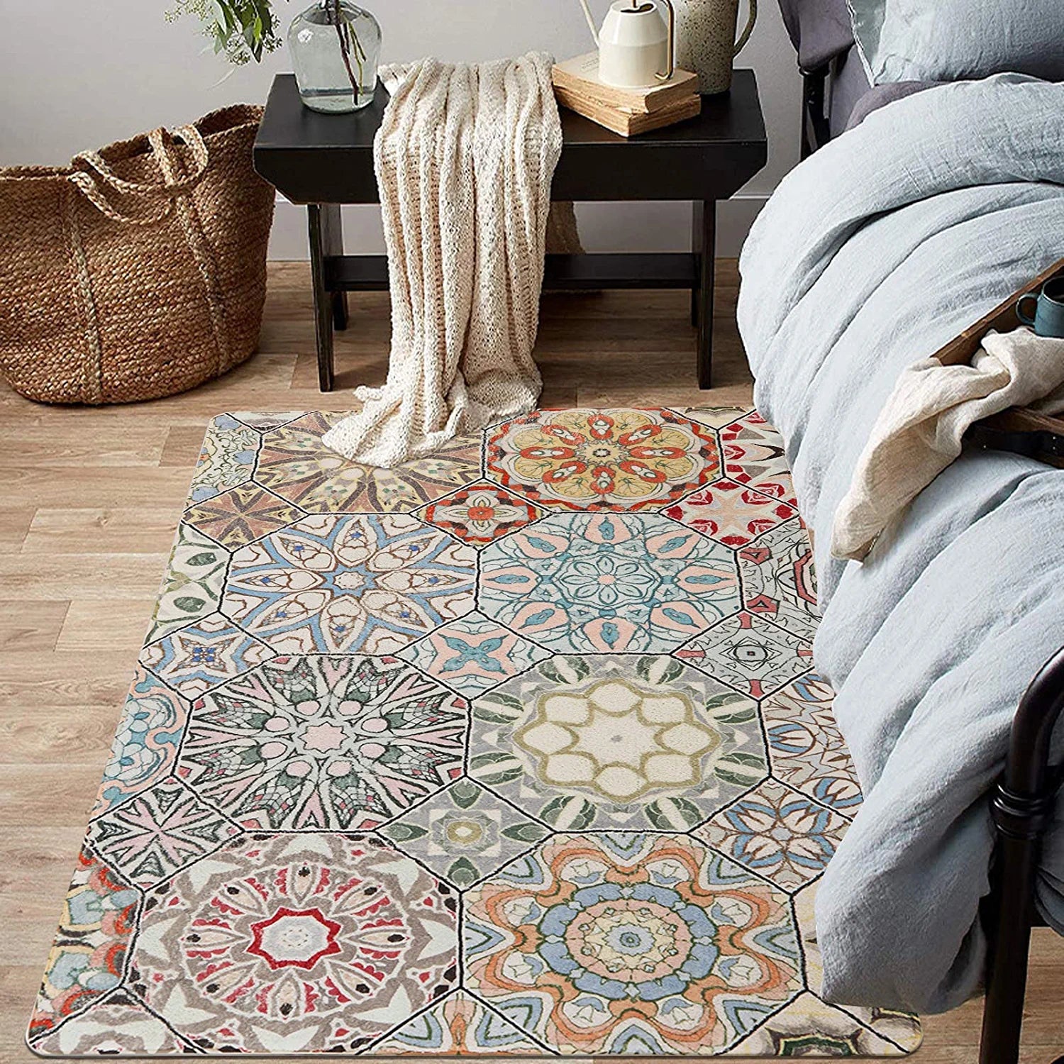Collection Traditional Rectangle Throw Rugs 3' X 5' Faux Wool Area Rug Non-Slip Backing Soft Distressed Modern Floor Carpet Floral Medallion Living Room Rug for Sofa Dining Room Bedroom