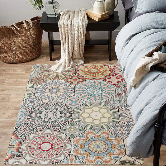 Collection Traditional Rectangle Throw Rugs 3' X 5' Faux Wool Area Rug Non-Slip Backing Soft Distressed Modern Floor Carpet Floral Medallion Living Room Rug for Sofa Dining Room Bedroom