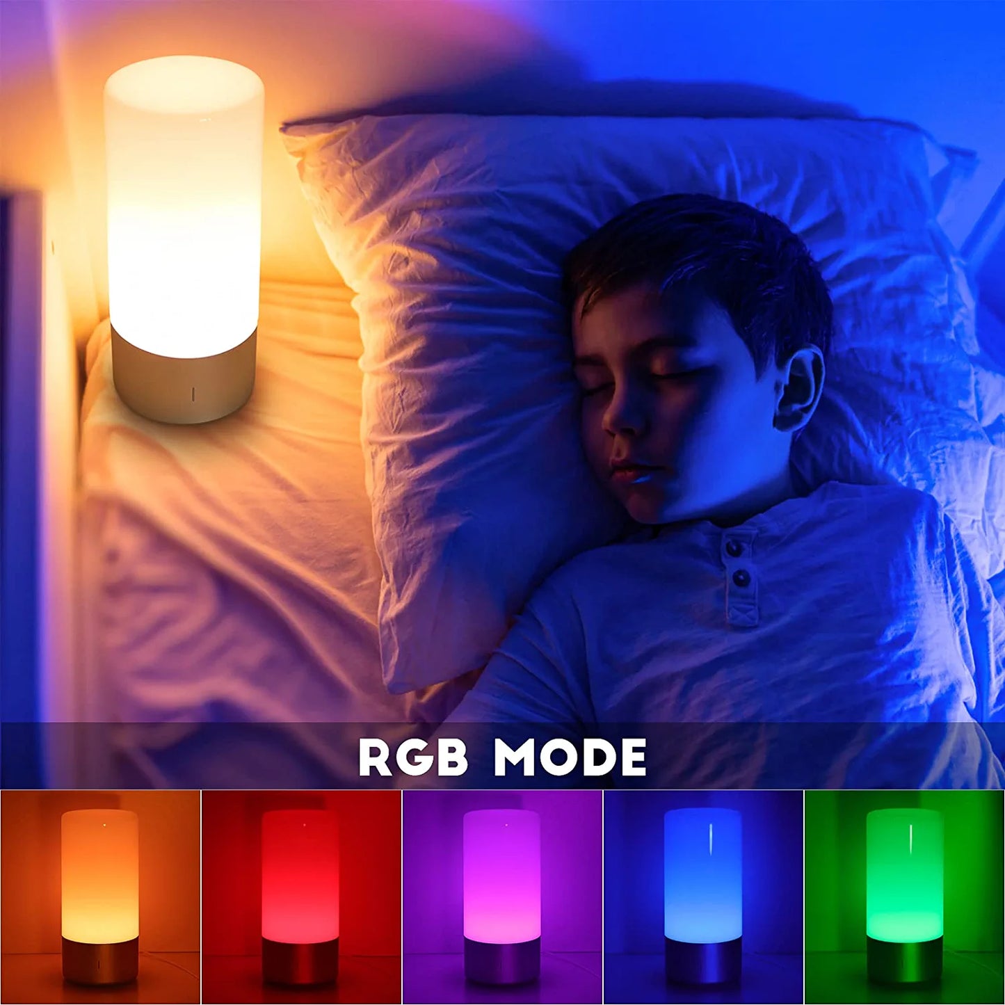 Touch Lamp, Lamp for Bedroom, 3-Level Brightness Warm White Light, RGB Colorful Mode for Fun, as a Gift for Christmas