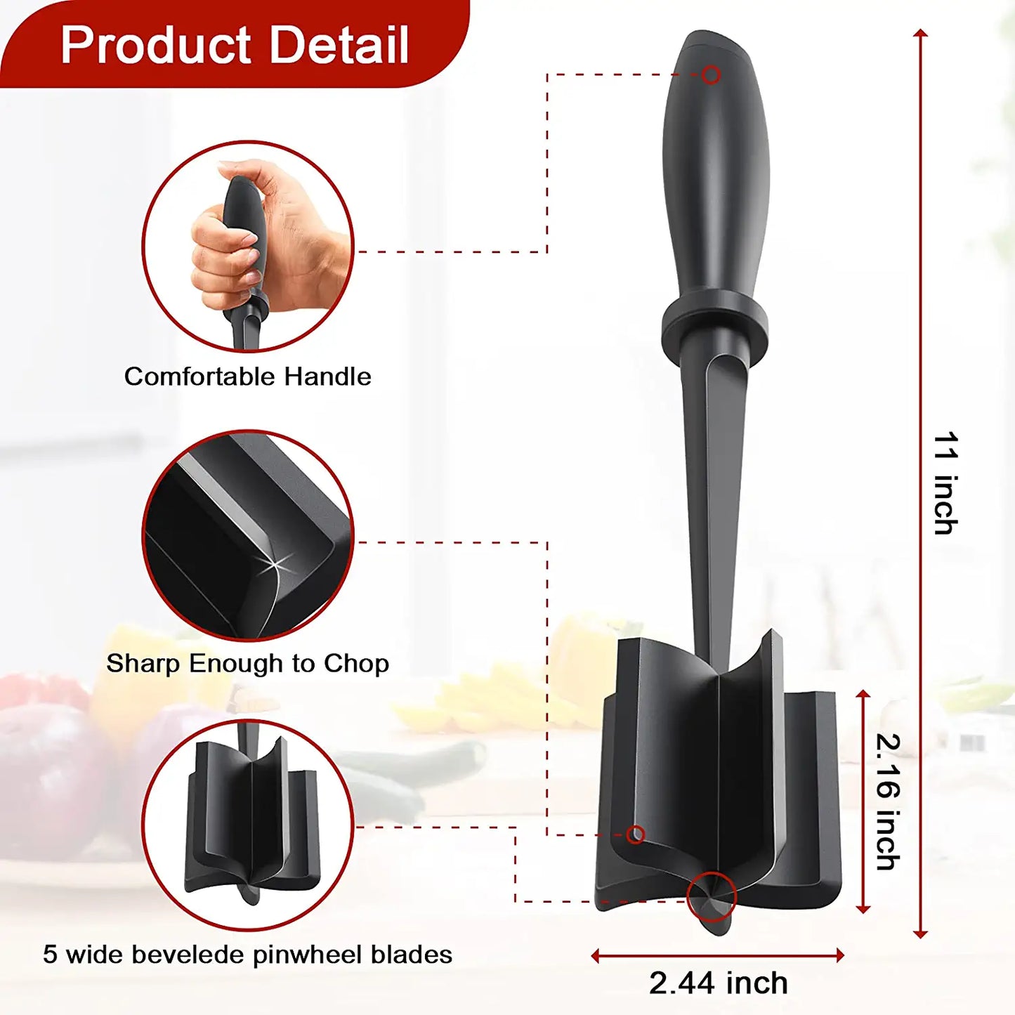 Meat Chopper, Hamburger Chopper, Premium Heat Resistant Masher and Smasher for Hamburger Meat, Ground Beef, Ground Turkey and More, Nylon Ground Beef Chopper Tool and Meat Fork, Non Stick Mix Chopper