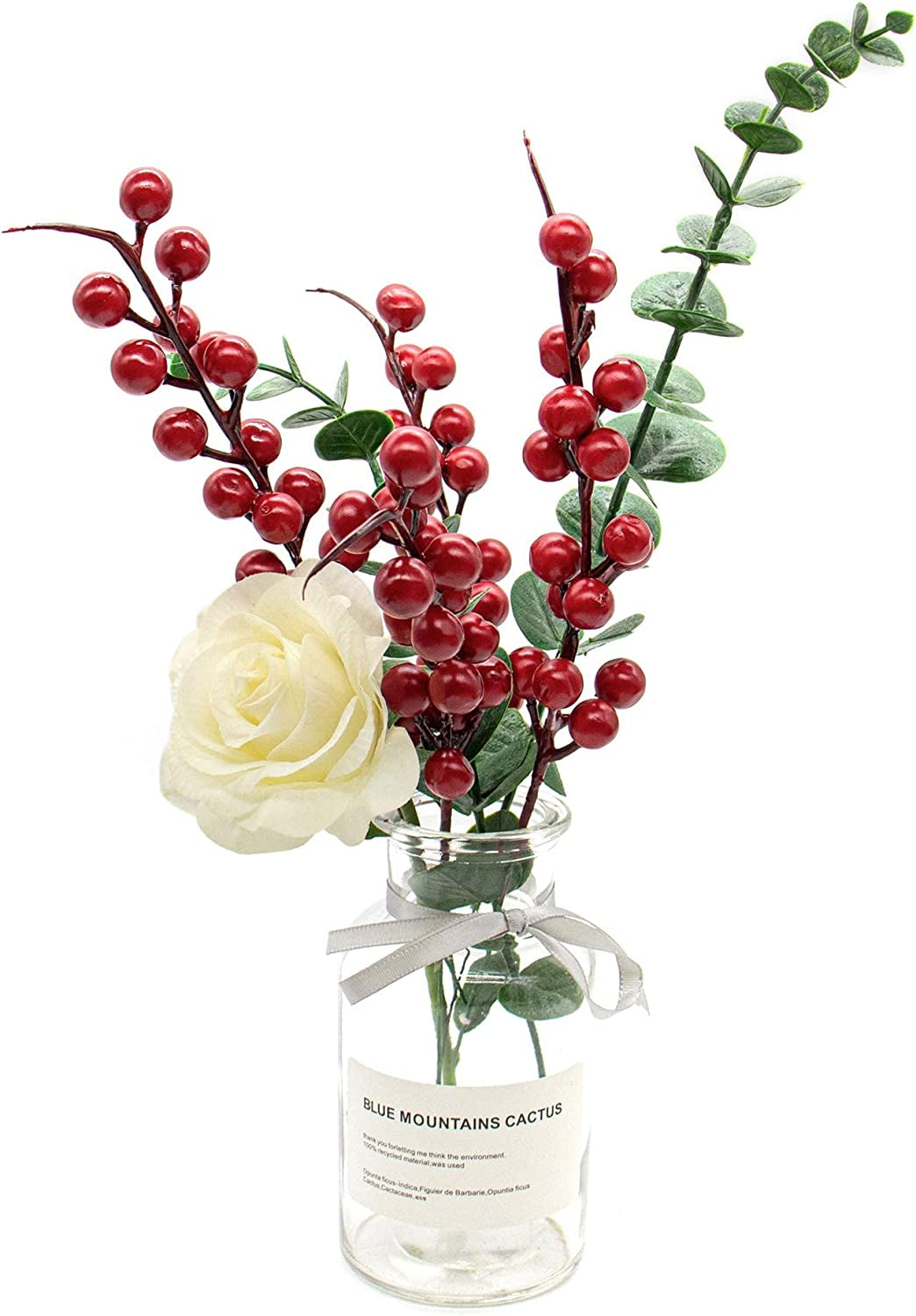 , 20 Pack Red Berries Stems for Christmas Tree Decorations Crafts Holiday and Home Decor