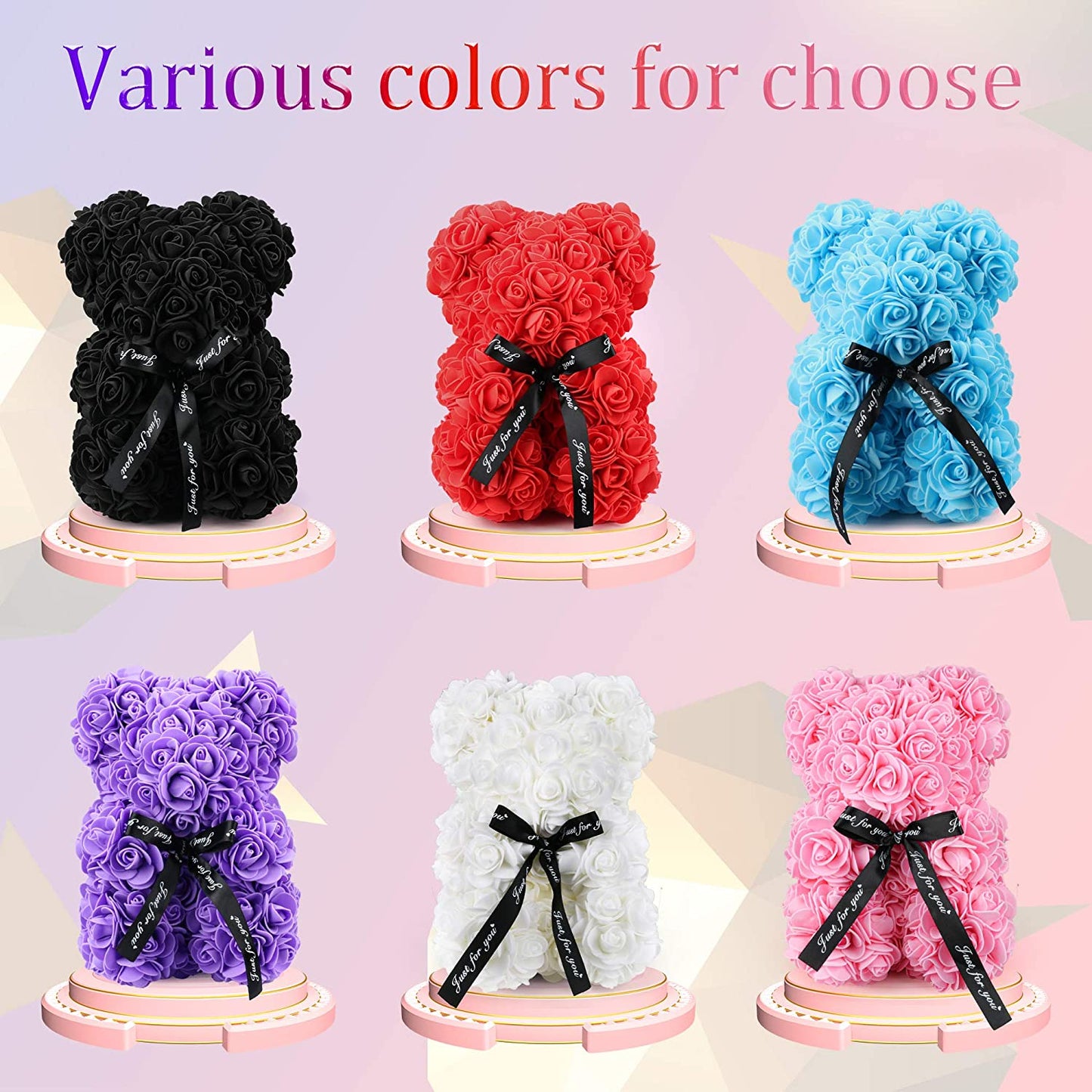 Artificial Flowers Bear for Anyone Love,Flower Gift for Her,Artificial Flowers Forever Bear,Romantic Gift for Her,Valentines,Mother,Anniversary, Birthday ,Wedding,Unique Clear Gift Box