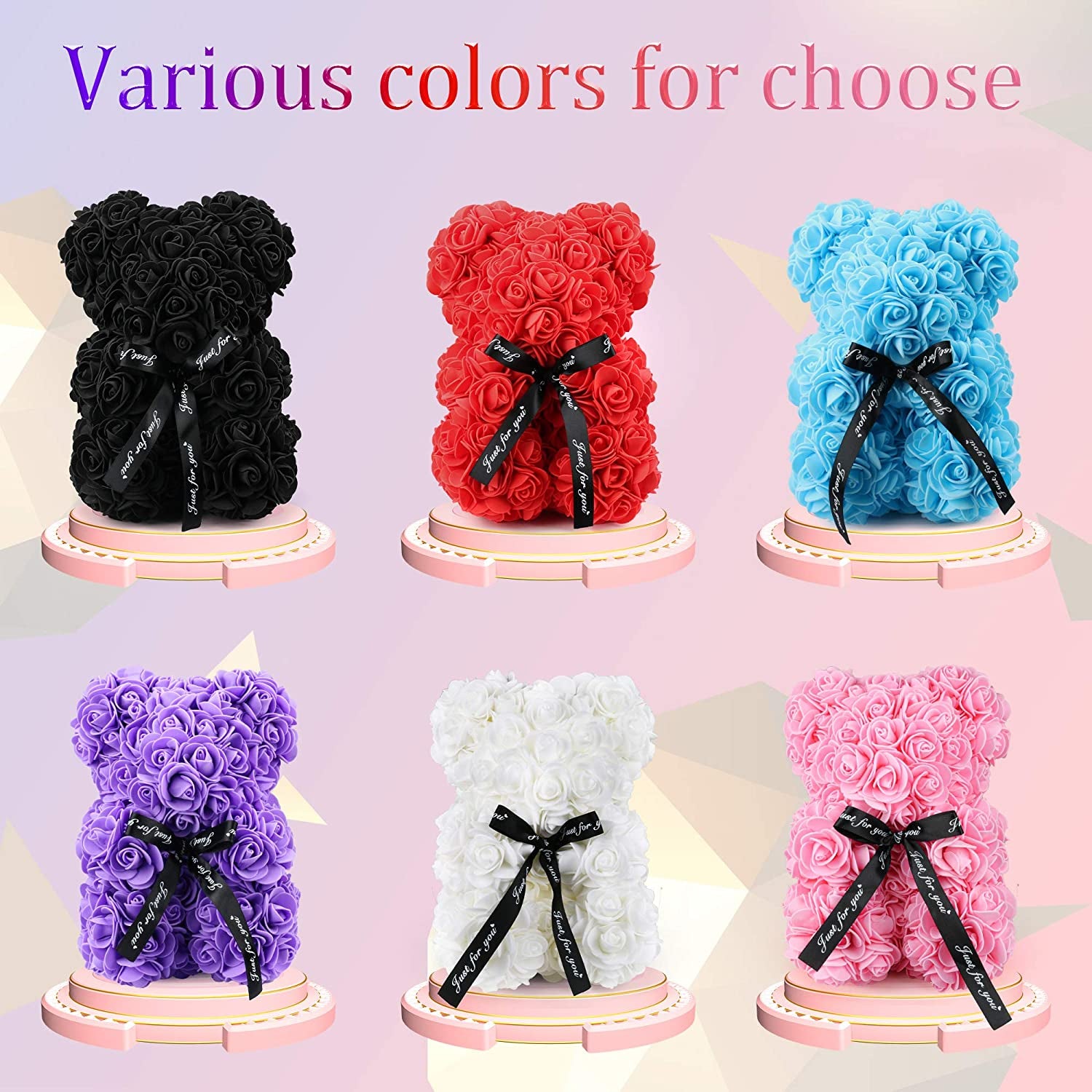 Artificial Flowers Bear for Anyone Love,Flower Gift for Her,Artificial Flowers Forever Bear,Romantic Gift for Her,Valentines,Mother,Anniversary, Birthday ,Wedding,Unique Clear Gift Box